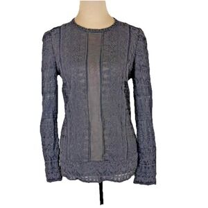 Isabel Marant Tess Embroidered Top Sheer Textured  Black Size 36 Dark Romantic